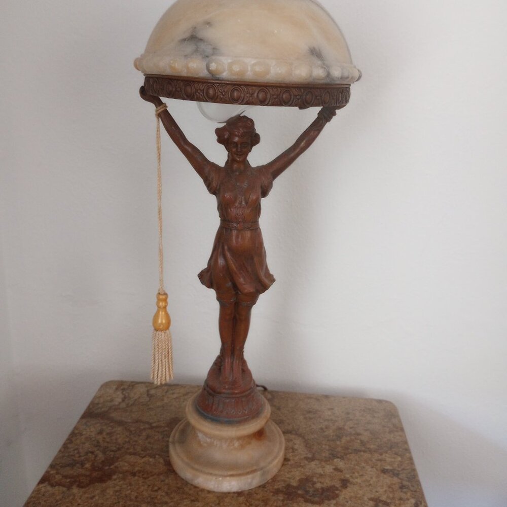 Antique victorian onyx deco girl lamp - Picture 3 of 6